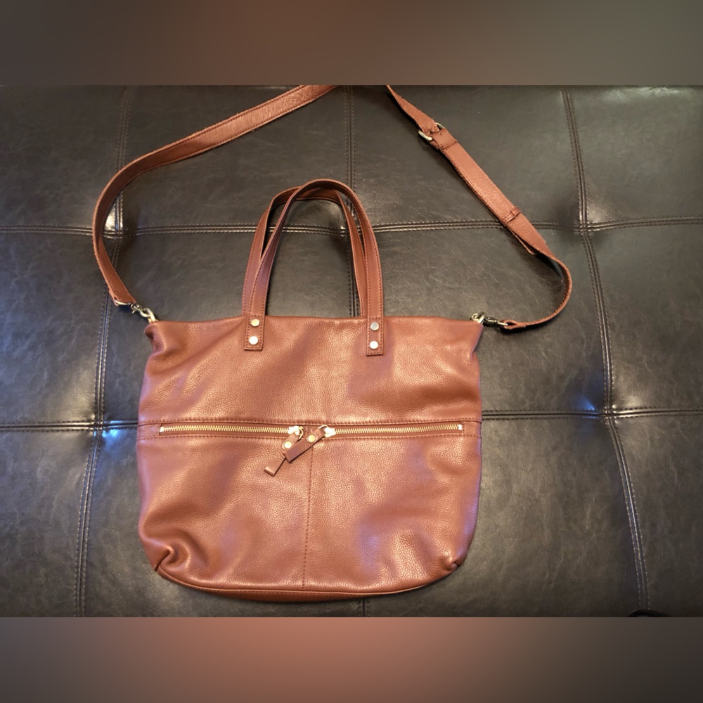 ASPEN Leather Classic Leather Tote In Chestnut Genuine Leather EUC!